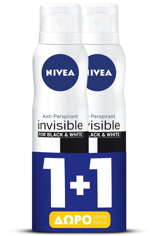 NIVEA Spray Invisible Black & White Active 150ml 1+1 Δώρο