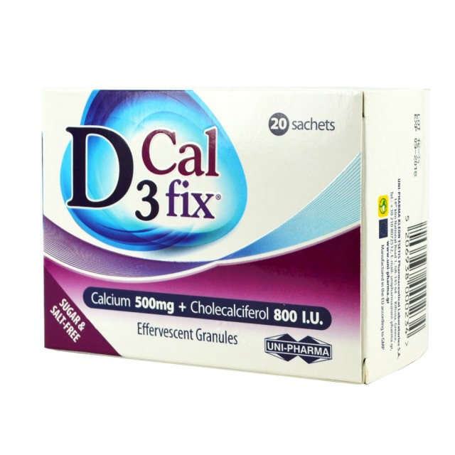 UNIPHARMA D3 CAL FIX CALCIUM 500mg + CHOLECALCIFEROL 800iu 20 φακελίσκοι