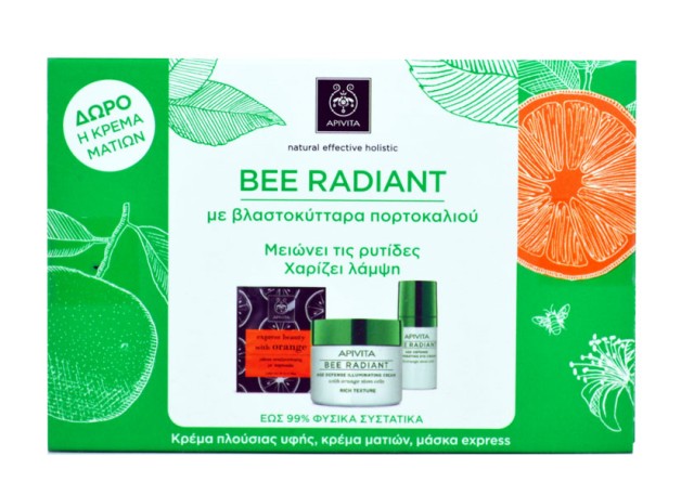 Apivita Bee Radiant Κρέμα Πλούσιας Υφής 50ml + Δώρο Κρέμα Ματιών 15ml + Μάσκα Express 2Χ8ml