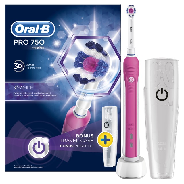 ORAL-B Pro 750 Pink 3D White + Travel Case