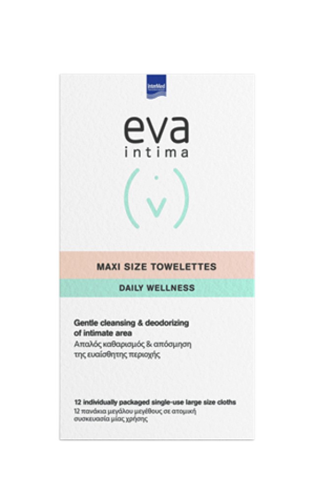 Intermed Eva Intima Maxi Size Towelettes Daily Wellness Απαλός Καθαρισμός & Απόσμηση της Ευαίσθητης Περιοχής 12 πανάκια