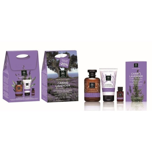 Apivita Caring Lavender ΠΑΚΕΤΟ ΠΡΟΣΦΟΡΑΣ με Απαλό Αφρόλουτρο για Ευαίσθητες Επιδερμίδες, 300ml, Ενυδατική & Καταπραϋντική Κρέμα Σώματος, 150ml & Καταπραϋντικό Λάδι Σώματος, 20ml