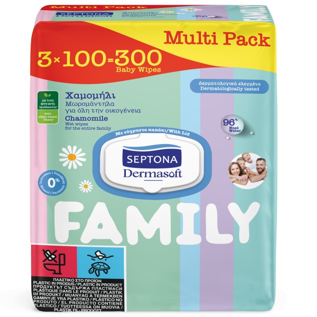 Septona Μωρομάντηλα με Χαμομήλι Dermasoft Chamomille Family 3x100τμχ