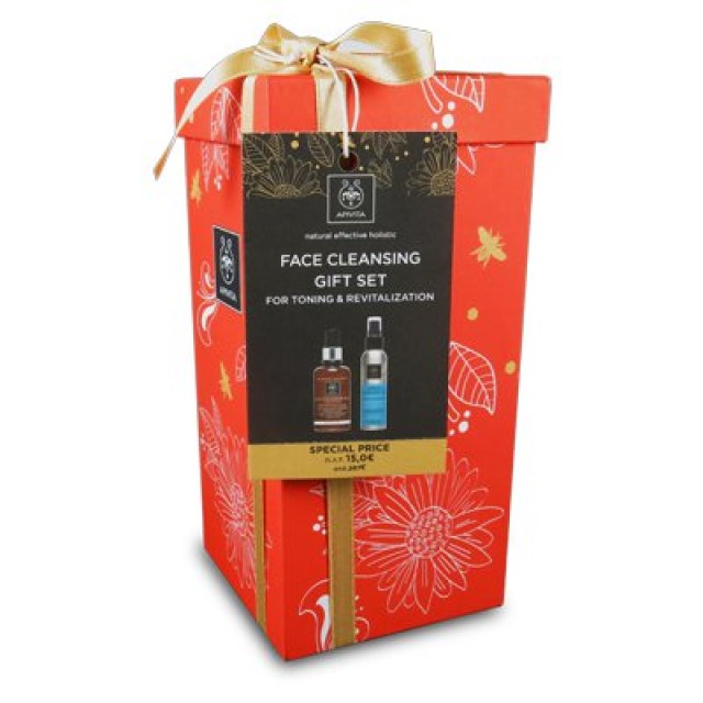 Apivita Face Cleansing Gift Set - 3 in 1 Cleansing Milk for Face & Eyes with Chamomile & Honey 200ml + Greek Mountain Tea Face Water 100ml