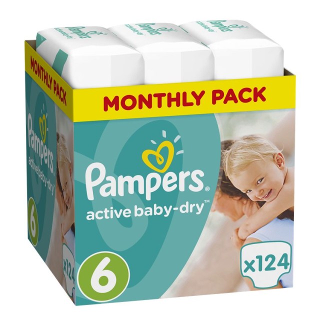 PAMPERS Active Baby Dry Monthly Pack Νο6 (15+kg) 124 Πάνες