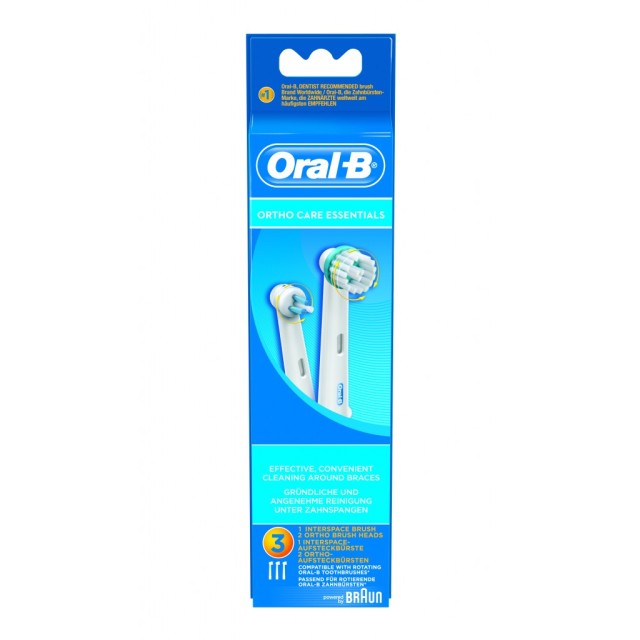 Oral-B Ortho Care Essentials Ανταλλακτικές Κεφαλές Ηλεκτρικής Οδοντόβουρτσας, 3 τεμάχια