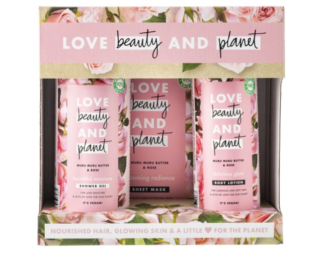 Love Beauty and Planet Set Shower Gel Rose 400ml + Body Lotion Rose 400ml + Muru Muru Butter & Rose Face Sheet Mask 21ml