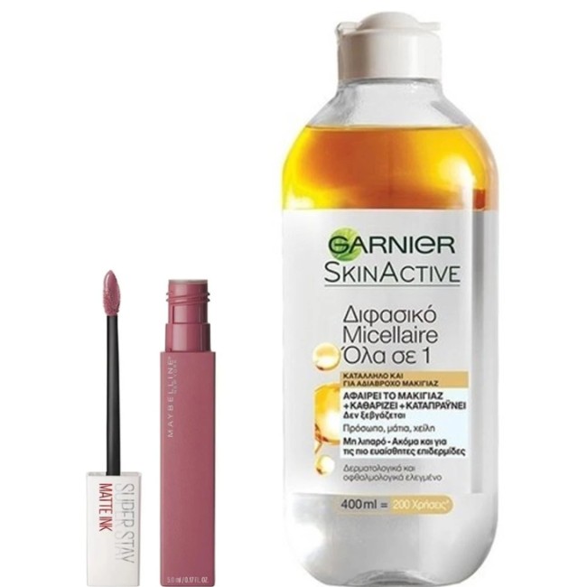 Maybelline Set SuperStay Matte Ink Ματ Κραγιόν 15 Lover 5ml + Garnier Skin Active Micellaire Bi-Phase Ντεμακιγιάζ Όλα σε 1 400ml