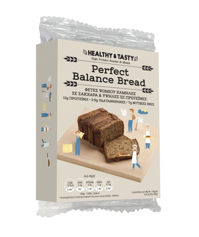 Power Health Healthy & Tasty Perfect Balance Bread 2 Φέτες Ψωμιού Χαμηλές σε Σάκχαρα & Υψηλές σε Πρωτεΐνες 96gr