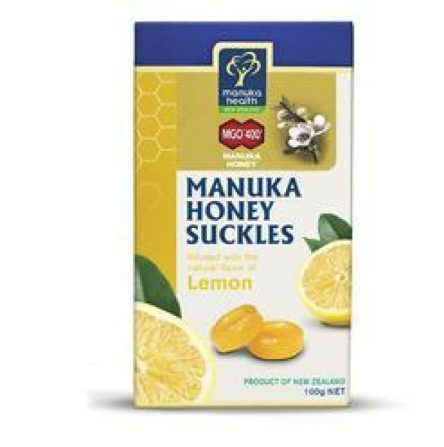 AM HEALTH Manuka Health Φυσικές Καραμέλες με μέλι Manuka MGO400 με φυσικό άρωμα λεμονιού, 100g