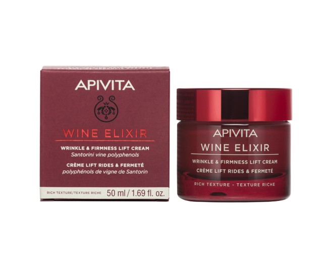 Apivita Wine Elixir Wrinkle & Firmness Lift Rich Day Cream Αντιρυτιδική Κρέμα για Σύσφιξη & Lifting Πλούσιας Υφής 50ml