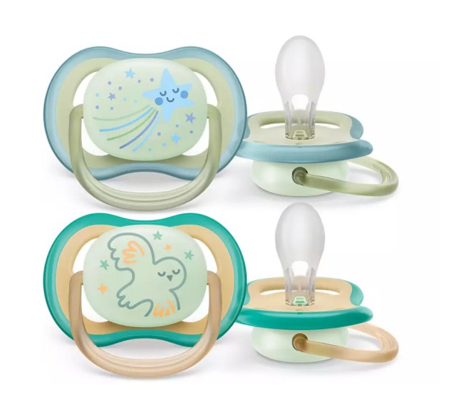 Avent Philips Ultra Air Nighttime SCF376/18 Ορθοδοντική Πιπίλα Σιλικόνης 0-6m Αστέρι - Κουκουβάγια 2τμχ