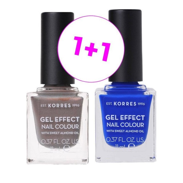 Korres Set Gel Effect Nail Colour 70 Holographic Ash 11ml + Δώρο Gel Effect Nail Colour 86 Ocean Blue 11ml