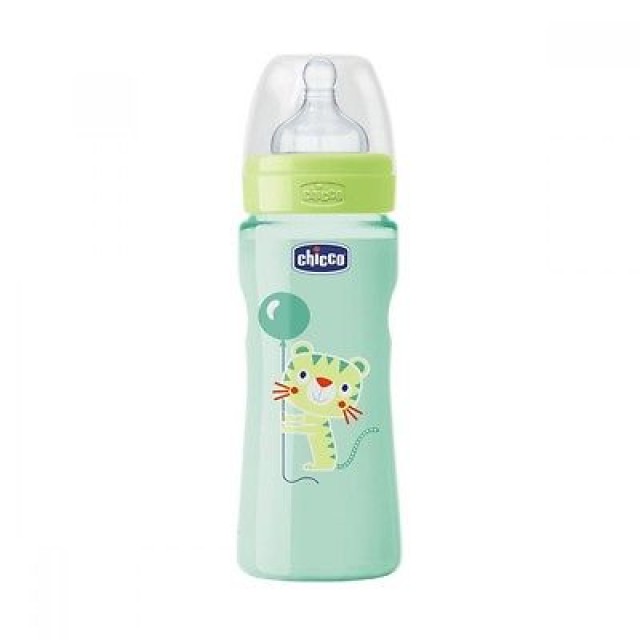 CHICCO WELL BEING Πλαστικό Μπιμπερό ΘΣ Γρήγορη Ροή 4m+ Πράσινο 330ml