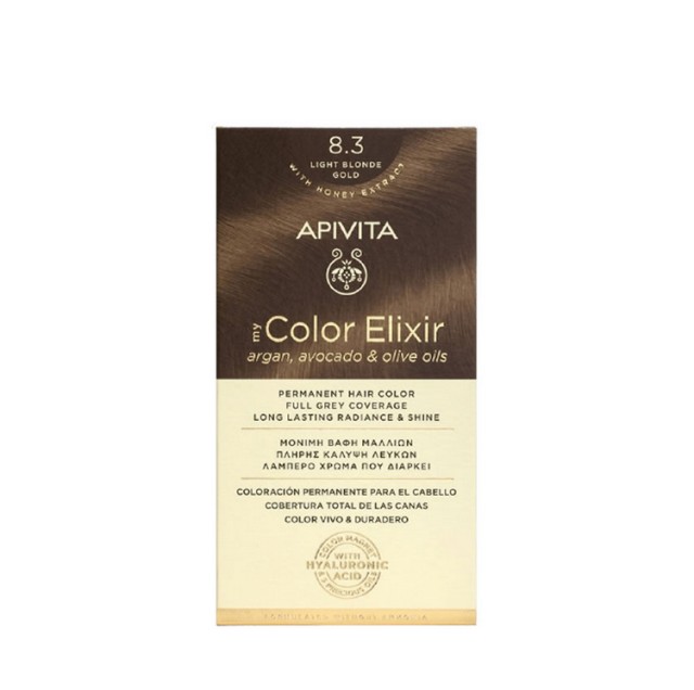 Apivita My Color Elixir kit Μόνιμη Βαφή Μαλλιών 8.3 ΞΑΝΘΟ ΑΝΟΙΧΤΟ ΜΕΛΙ
