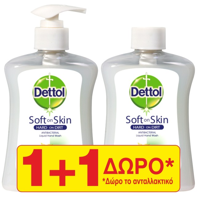 Dettol Soft on Skin Hard on Dirt Liquid Αντιβακτηριδιακό Υγρό Κρεμοσάπουνο με Aloe Vera and Vitamin E 250ml 1+1 Δώρο