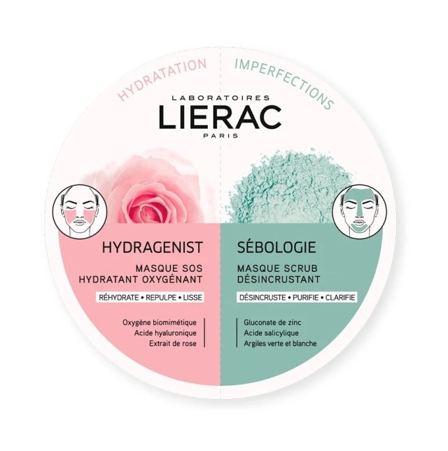 Lierac Duo Masks Hydragenist Masque SOS Hydratant Oxygenant + Sebologie Masque Scrub Desincrustant 2x6ml