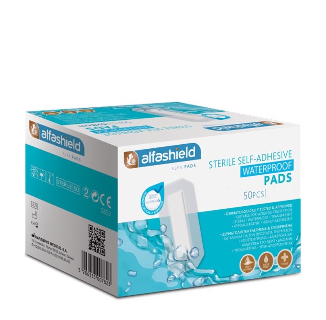 Alfashield Self Adhesive Pad Waterproof 10cmx10cm Αποστειρωμένα Αυτοκόλλητα Επιθέματα 50τμχ