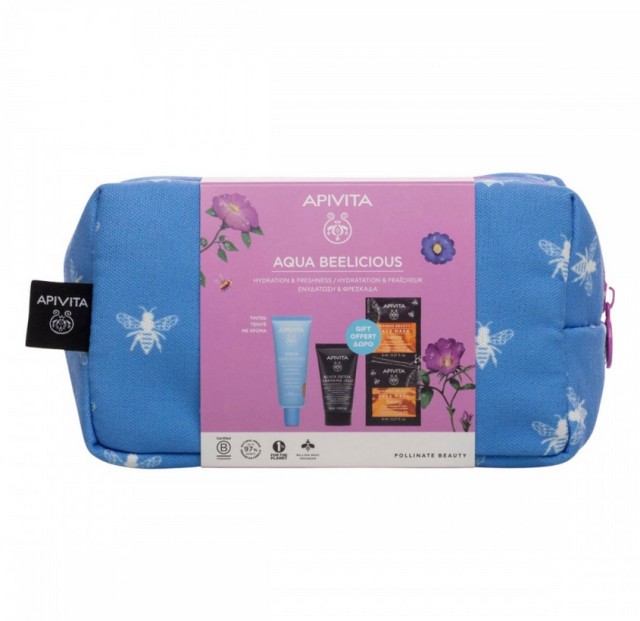 Apivita Set Aqua Beelicious Λεπτόρρευστη κρέμα Ενυδάτωσης SPF30 Tinted 40ml + Δώρο Μαύρο Gel Καθαρισμού για Πρόσωπο και Μάτια 50ml + Μάσκα Προσώπου με Μέλι για Ενυδάτωση & Θρέψη 2x8ml