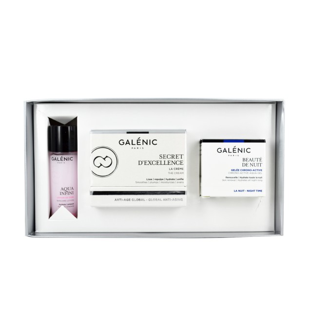 Galenic Coffret Prestige Noel με Secret d' Excellence Αντιγηραντική Κρέμα Προσώπου 50ml & ΔΩΡΟ Beaute de Nuit Ενυδατική Κρέμα Νύχτας 15ml & Aqua Infini Lotion de Soin Λοσιόν Ενυδάτωσης & Προετοιμασίας 40ml
