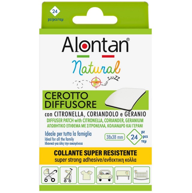 Alontan Natural Αυτοκόλλητα Εντομοαπωθητικά Τσιρότα 38x38mm 24τμχ