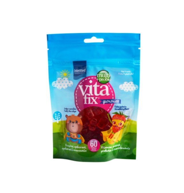Intermed Multi + Probio VitaFix Gummies Bear Strawberry Παιδικές Πολυβιταμίνες σε Ζελεδάκια με Σχήμα Αρκουδάκι και Γεύση Φράουλα 60τμχ