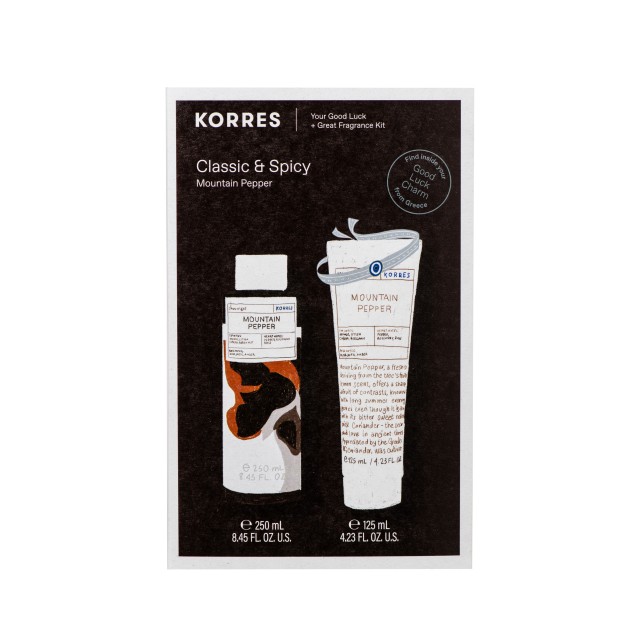 Korres Set Classic & Spicy Mountain Pepper Ανδρικό Αφρόλουτρο 250ml & Mountain Pepper After Shave Balm Γαλάκτωμα για Μετά το Ξύρισμα 125ml & Δώρο Βραχιόλι Καλής Τύχης 1τμχ