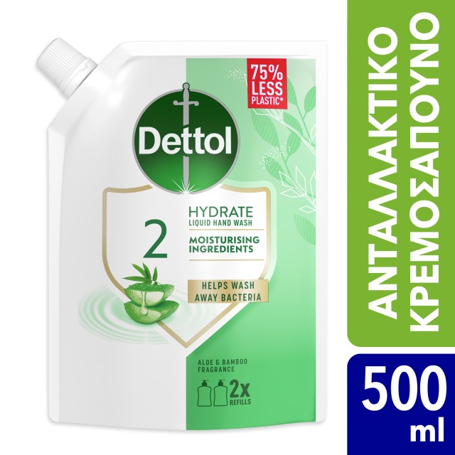 Dettol Hydrate Υγρό Κρεμοσάπουνο Ανταλλακτικό σε Σακουλάκι Aloe Vera 500ml