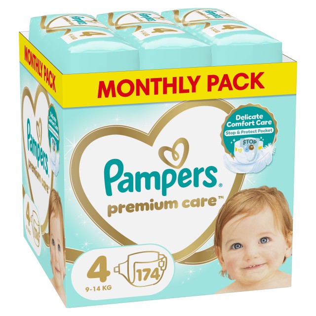 Pampers Premium Care Monthly Pack Πάνες Νο4 (9-14kg) 174τμχ