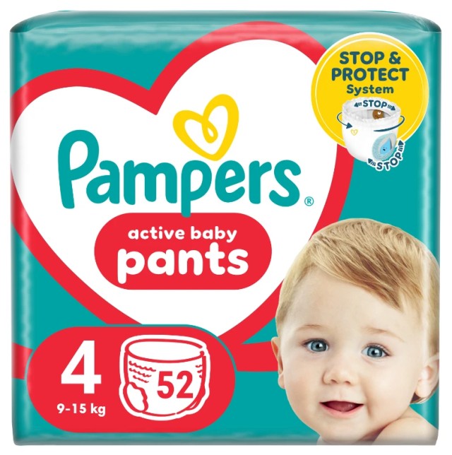Pampers Active Baby Pants No.4 (9-15kg) 52 Πάνες Βρακάκι