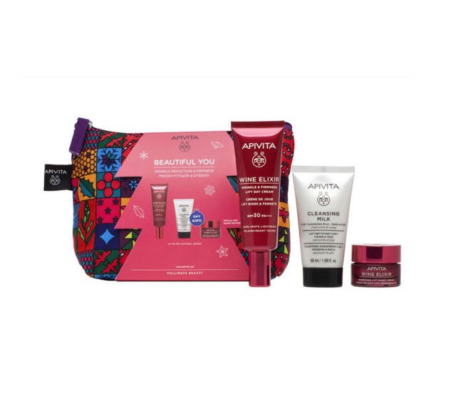 Apivita Set Beautiful You Wine Elixir Anti-Wrinkle Day Cream SPF30 40ml & ΔΩΡΟ Γαλάκτωμα Καθαρισμού 3σε1 50ml & Wine Elixir Κρέμα Νύχτας 15ml