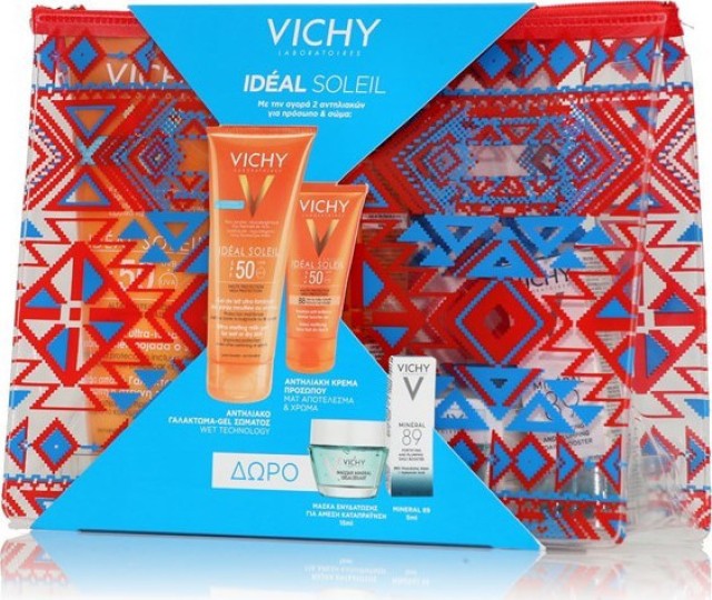 Vichy Sun Velvet Set - Ideal Soleil Lait-Gel SPF50 200ml & Ideal Soleil Emulsion Tinted SPF50+ 50ml + Δώρο Quenching Mineral Mask 15ml & Mineral 89 5ml