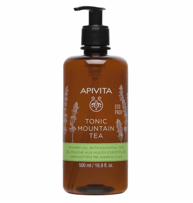 Apivita Tonic Mountain Tea Shower Gel Αφρόλουτρο με Αιθέρια Έλαια 500ml